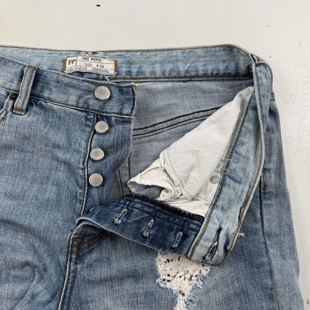 Free People Distressed Jeans Women 29 Raw Hem Blue Light Wash‎ Cotton Stretch - Picture 11 of 14